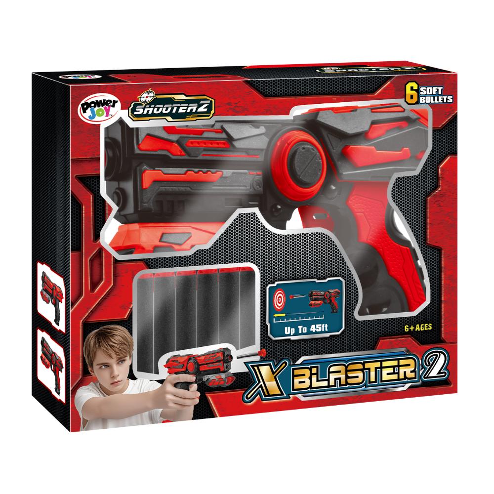 Power Joy - X Blaster 2 Toy Gun With 6 Foam Bullet Set - Color May Vary - 1 Pc