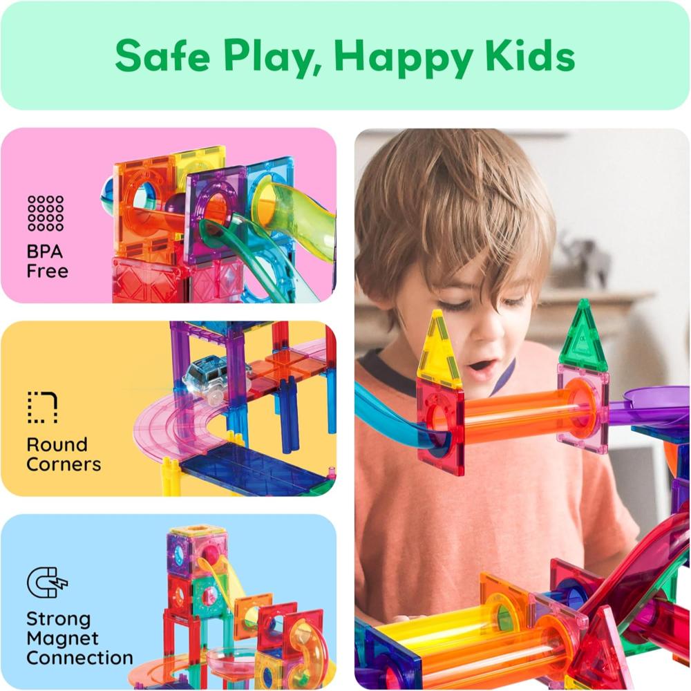 Picasso Tiles 3-In-1 Magnetic Marble Run & Race Track Set - Multicolor - 108 Pcs
