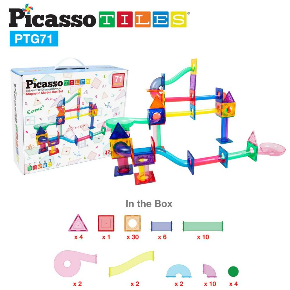 Picasso Tiles - Magnetic Marble Run Playset - 71 Pcs