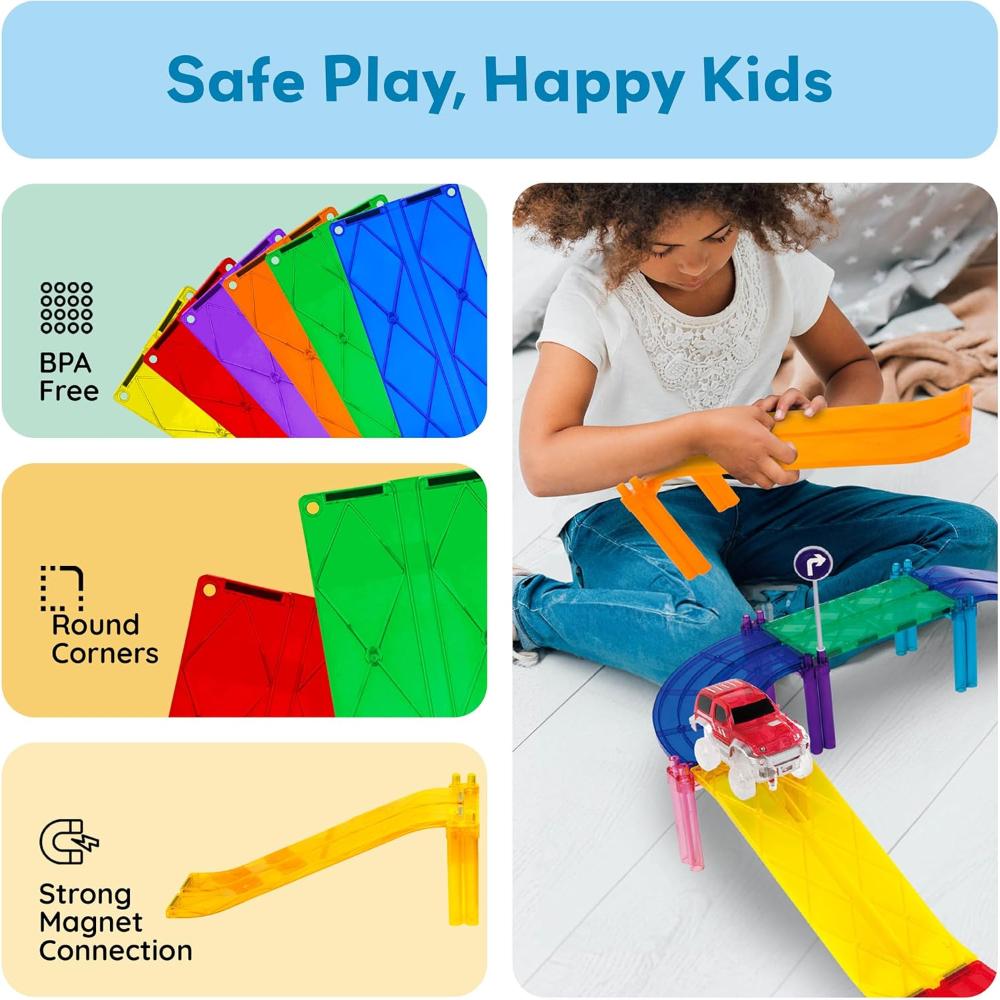 Picasso Tiles Magnetic Tiles Slope Race Track Expansion Set - 6 Pcs