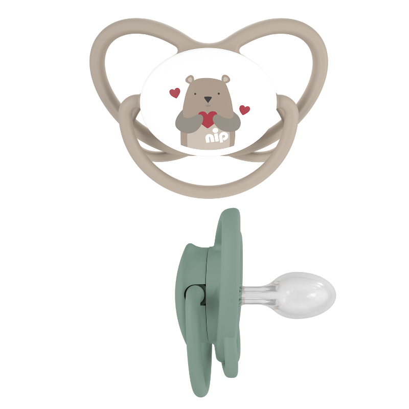 Nip - Butterfly Orthodontic Soother W/ Ring - Brown & Green - Pack of 2
