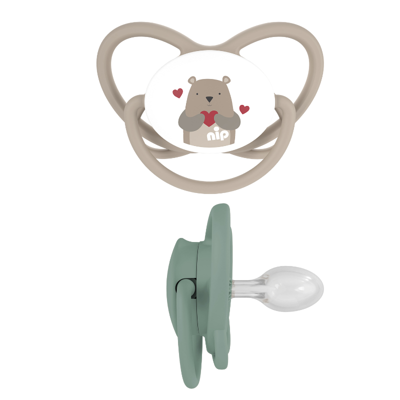 Nip - Butterfly Orthodontic Soother W/ Ring - 5-18M - Brown & Green - Pack of 2