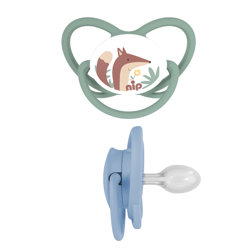 Nip - Butterfly Orthodontic Soother W/ Ring - 5-18M - Blue & Green - Pack of 2