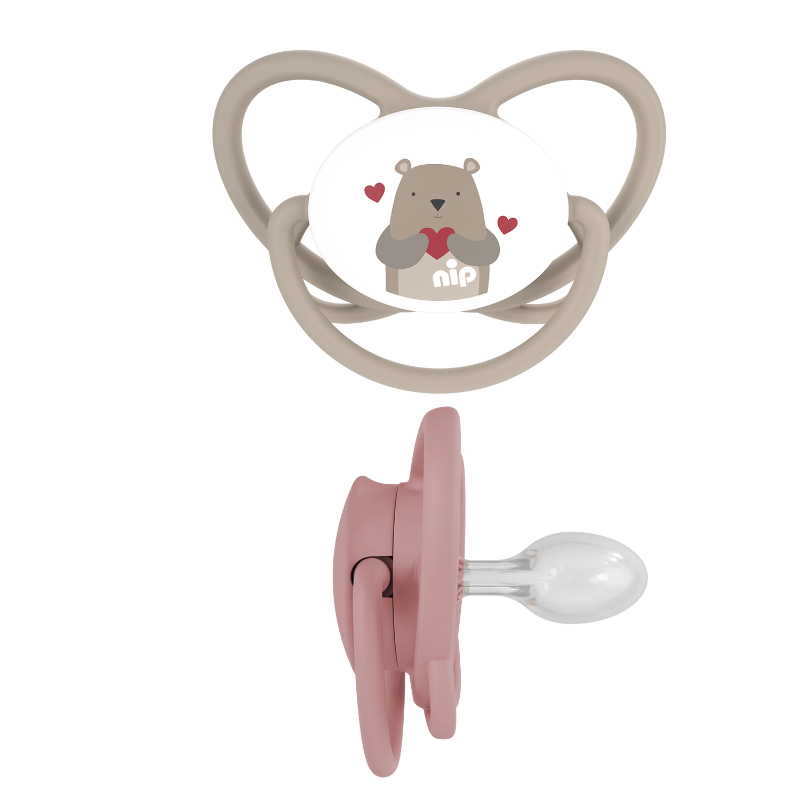 Nip - Butterfly Orthodontic Soother W/ Ring - 5-18M - Brown & Red - Pack of 2