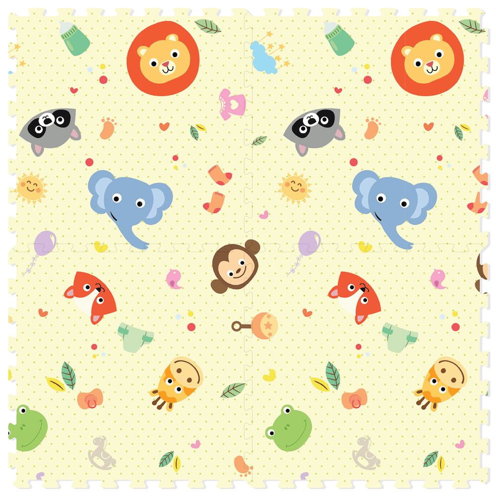Sunta - Printed Puzzle Play Mat - Animal Party - 60x60 cm - 4 Pcs