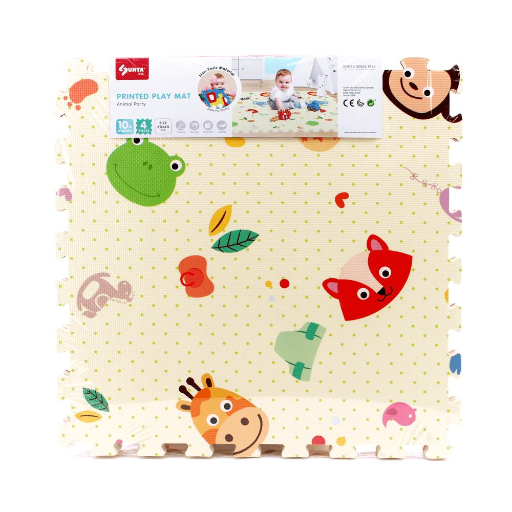 Sunta - Printed Puzzle Play Mat - Animal Party - 60x60 cm - 4 Pcs