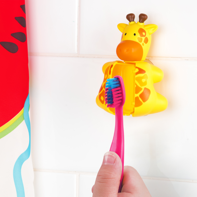 Flipper - Dental Care Pack - Toothbrush With Toothbrush Cover & Toothpaste Tube Squeezer - Giraffe & Pinki