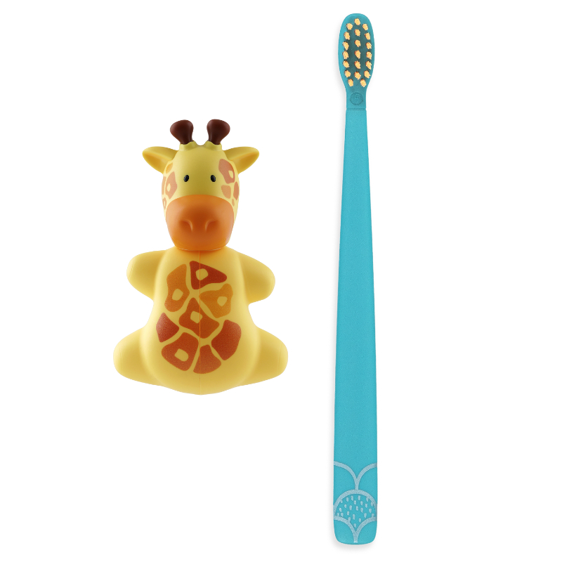 Flipper - Dental Care Pack - Toothbrush With Toothbrush Cover & Toothpaste Tube Squeezer - Giraffe & Pinki
