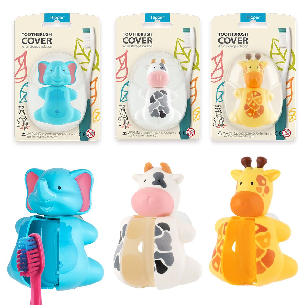 Flipper - Fun Animal Toothbrush Cover Only - Elephant/Cow/Giraffe - 3 Pcs