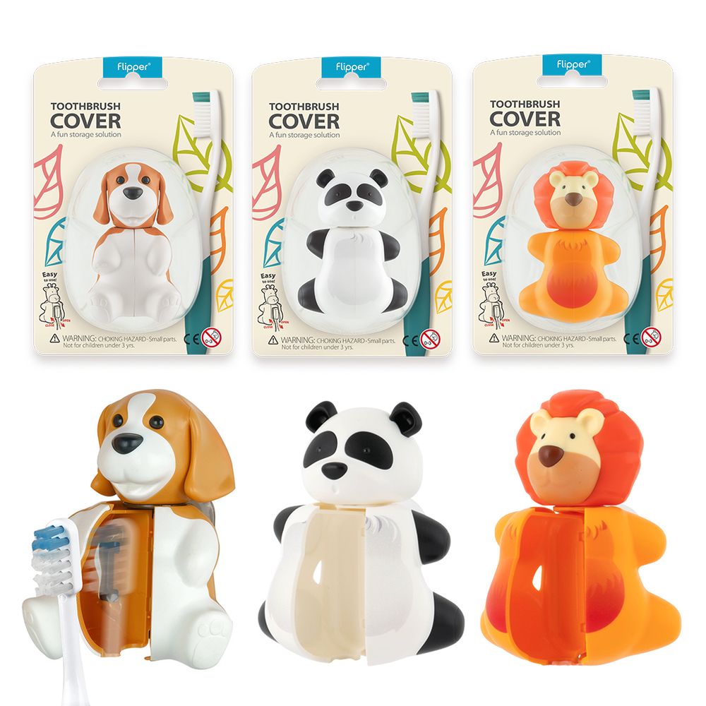 Flipper - Fun Animal Toothbrush Cover Only - Lion/Beagle/Panda - 3 Pcs