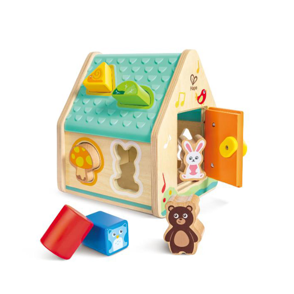 Hape - Wooden Critter Animal House Shape Sorter Toy - 9pcs