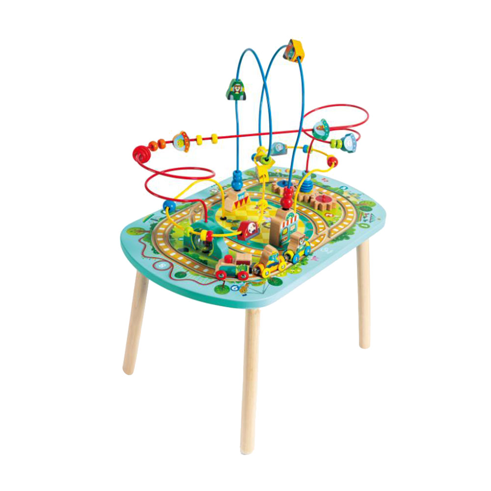 Hape - Wooden Railway Train Activity Table With Bead Maze- 6pcs