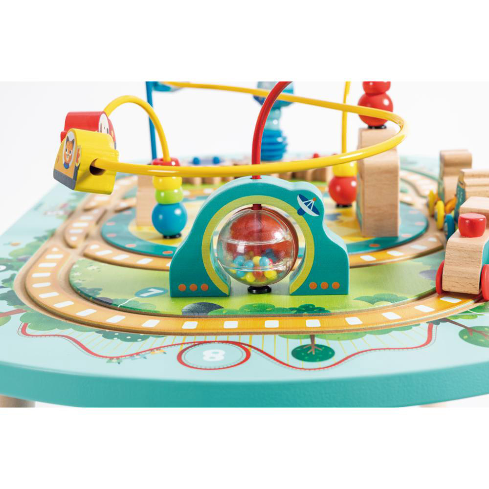 Hape - Wooden Railway Train Activity Table With Bead Maze- 6pcs