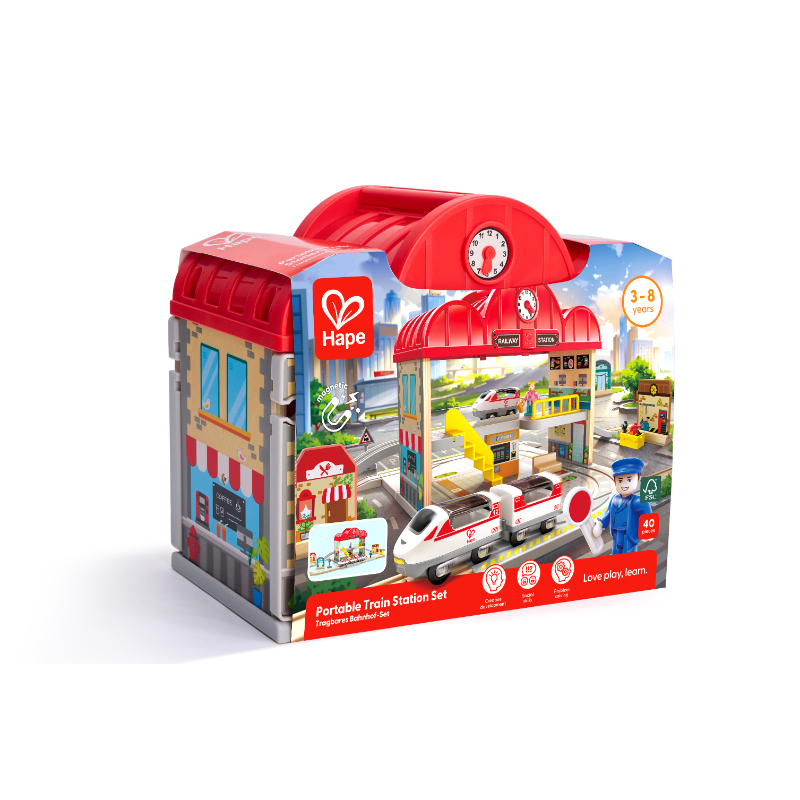 Hape - Portable Train Station Set - Multicolor - 40 Pcs