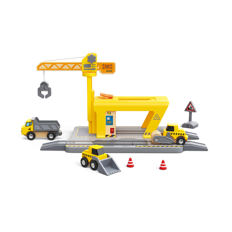 Hape - Railway Crane Construction Vehicle Playset - Multicolor - 14 Pcs