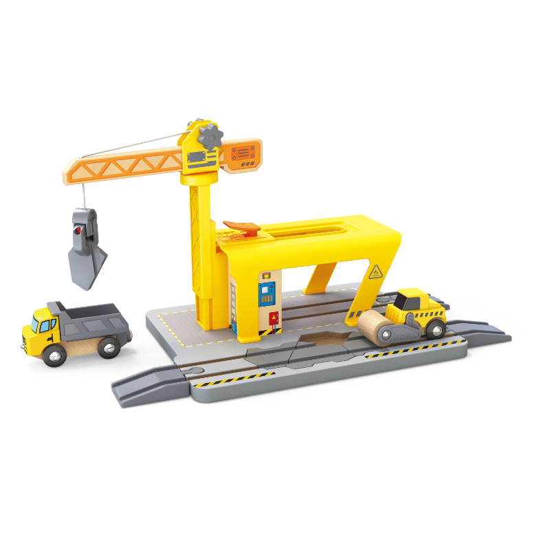Hape - Railway Crane Construction Vehicle Playset - Multicolor - 14 Pcs