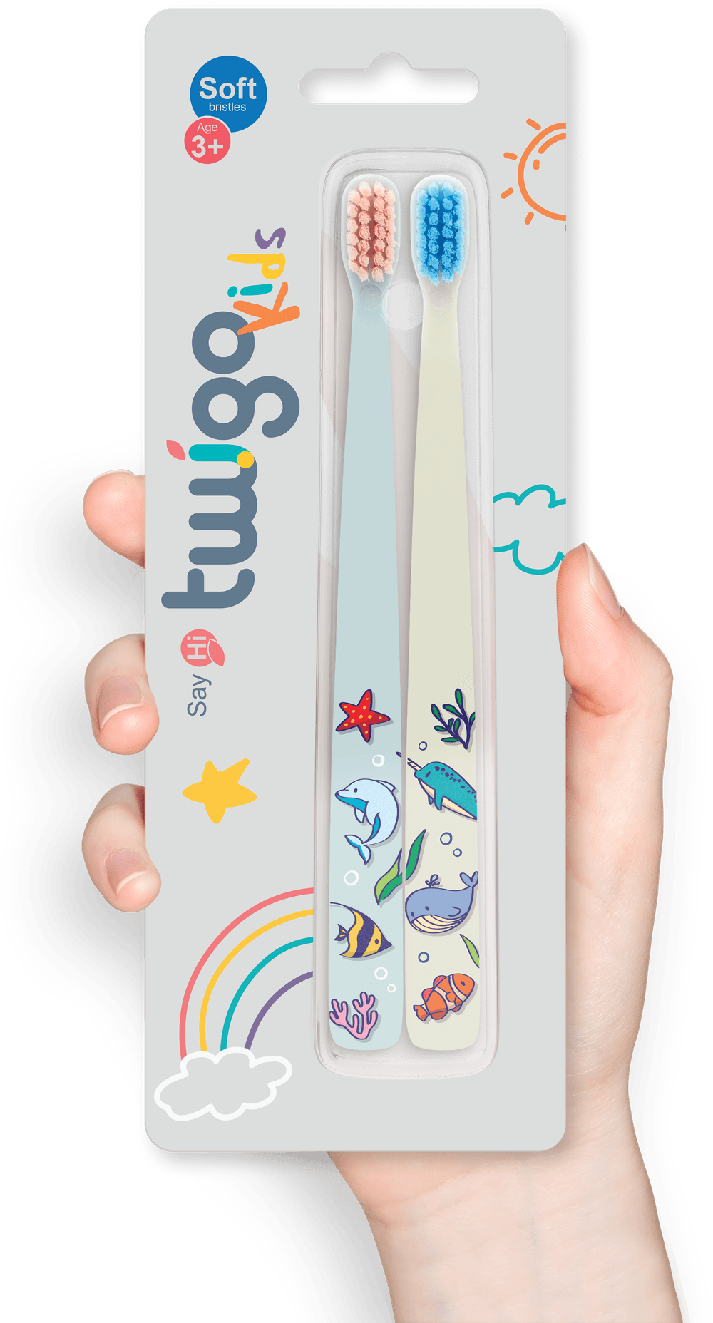 Flipper - Kids' Twigo Ocean Friends Toothbrush Set - Winter Blue/Chiffon White - 2 Pcs