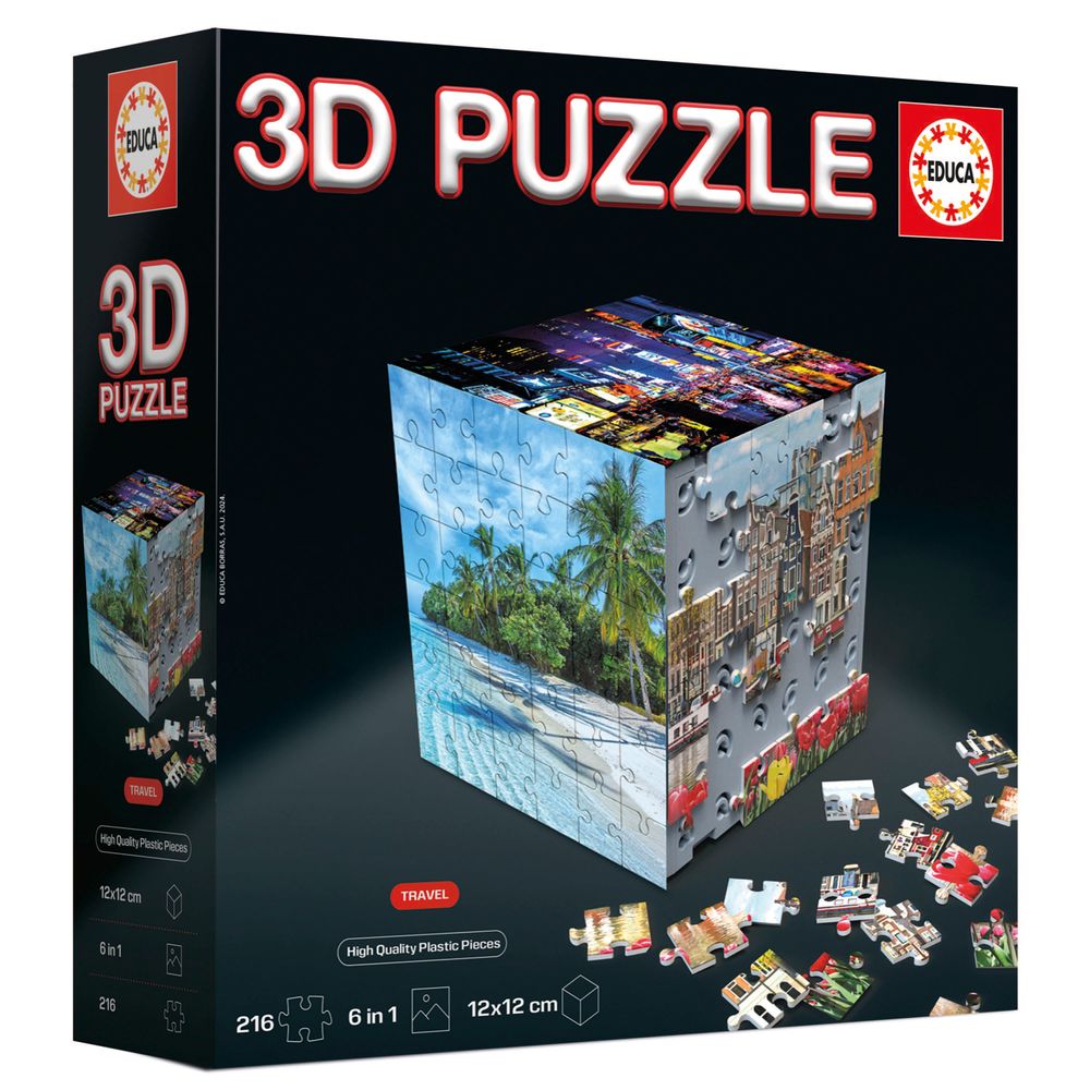 Educa - 6-In-1 3D Puzzle Cube Set - Travel - 216 Pcs