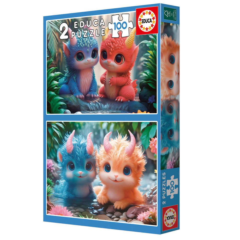 Educa - 2-In-1 Jigsaw Puzzle Set - Cute Monsters - 200 Pcs
