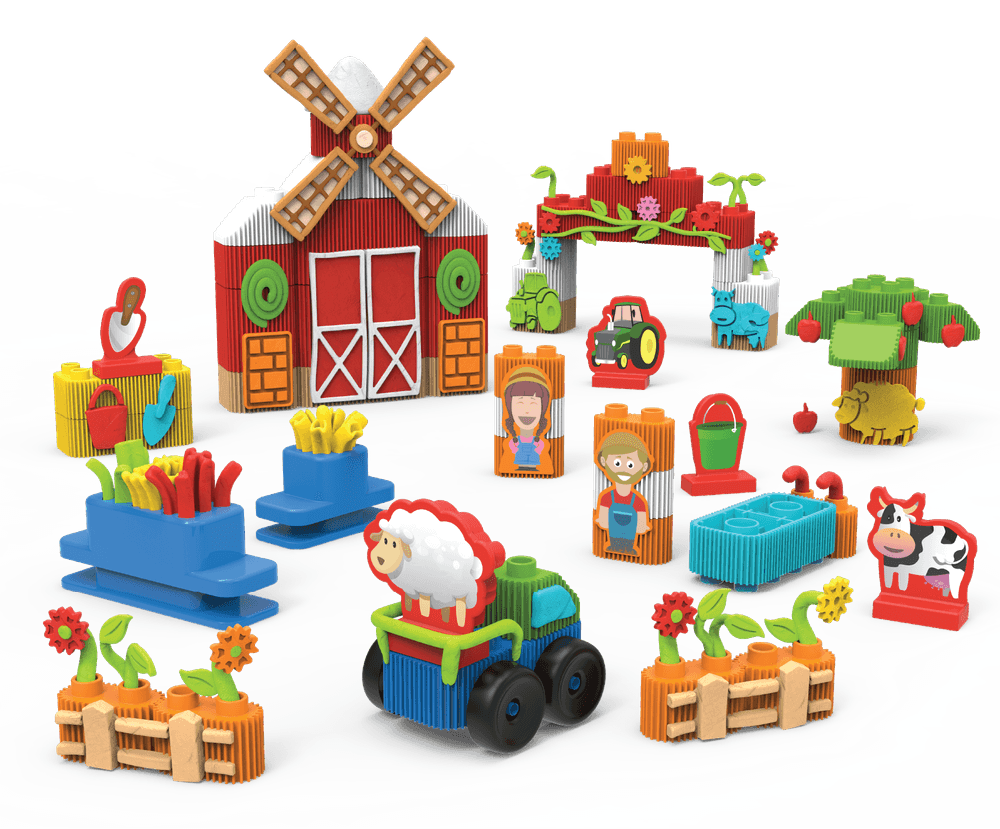 BILDO - Farm & Animal Barn - Blocks & Dough Set - 66pcs