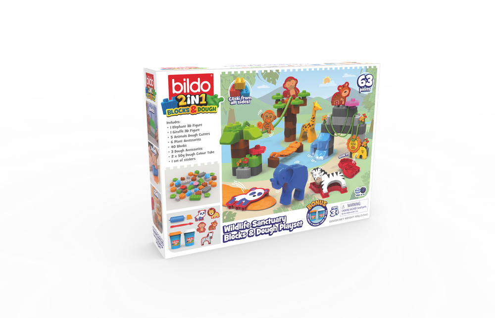 BILDO - Wildlife Sanctuary - Blocks & Dough Set - 63pcs
