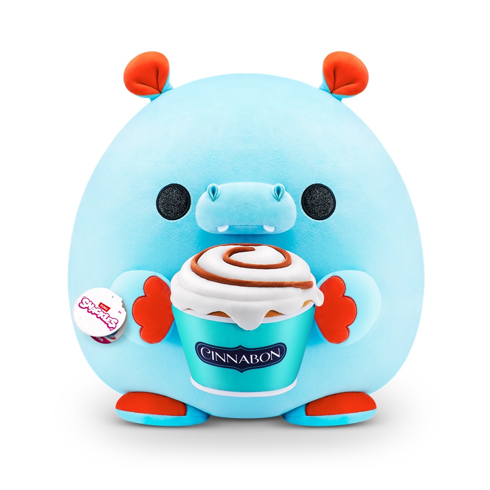 ZURU - Snackles Super Soft Plush Toy - Hugh Hippo with Cinnabon - 14 Inches