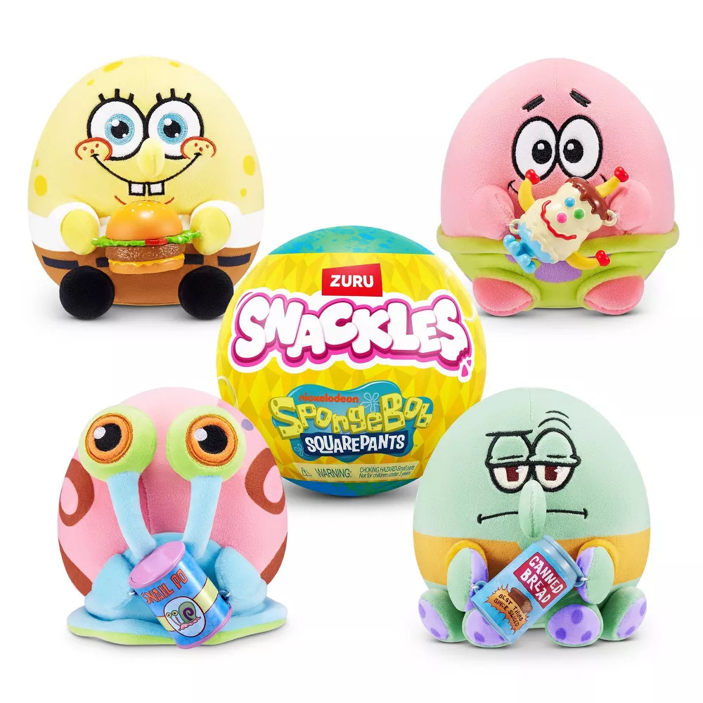 ZURU Snackles Spongebob Squarepants Plush Toy With Snack Accessory - 12.7 cm - Style May Vary - 1 Pc