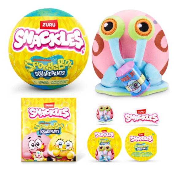 ZURU Snackles Spongebob Squarepants Plush Toy With Snack Accessory - 12.7 cm - Style May Vary - 1 Pc