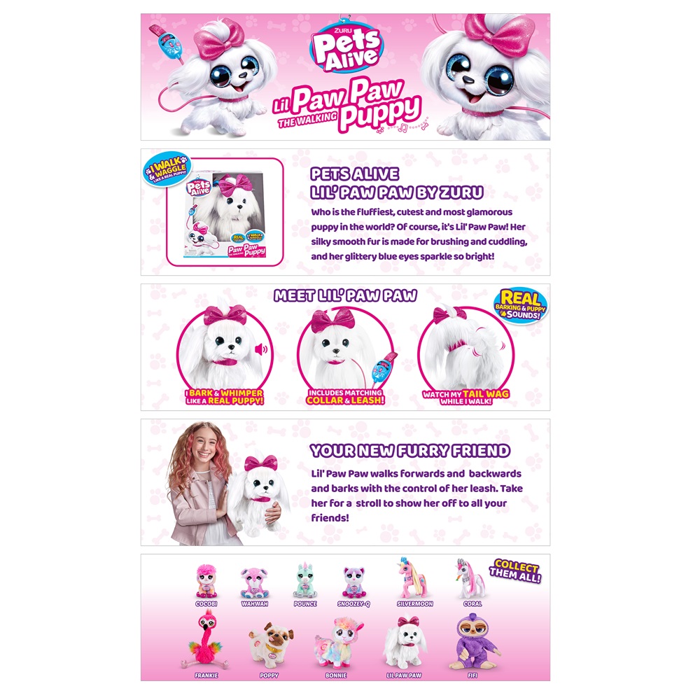 Zuru - Pets Alive "Lil Paw Paw" Interactive Electronic Leash Controlled Plush Toy