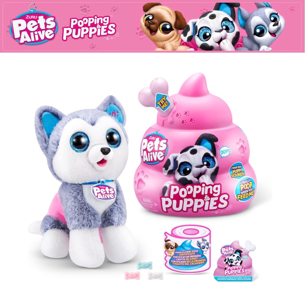 ZURU - PETS ALIVE Pooping Puppies Series 1, Interactive Plush Toys - HUSKY