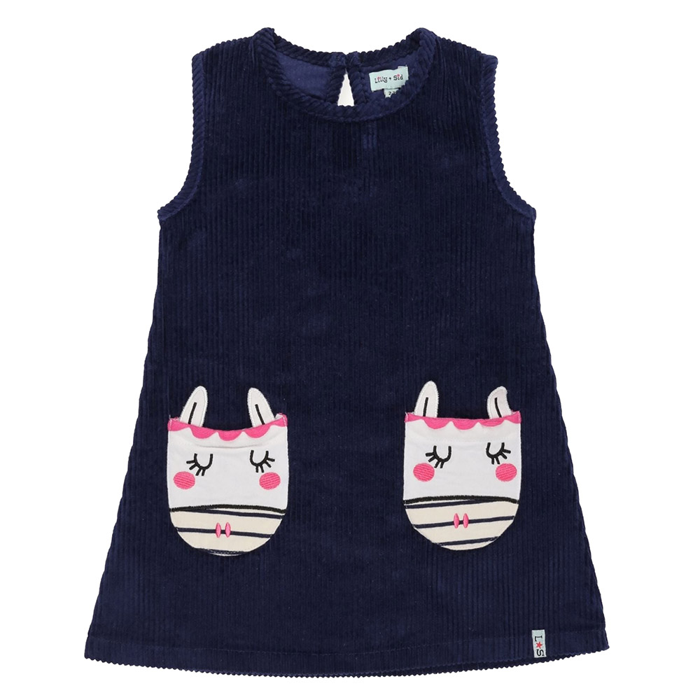 Lilly & Sid Girl's Horse Face Applique Dress - Navy
