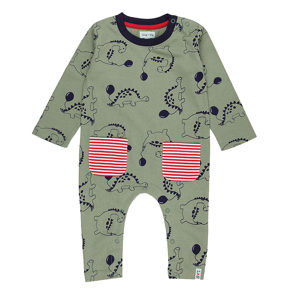 Lilly & Sid Boy's Dizzy Dinosaur Print Romper - Green