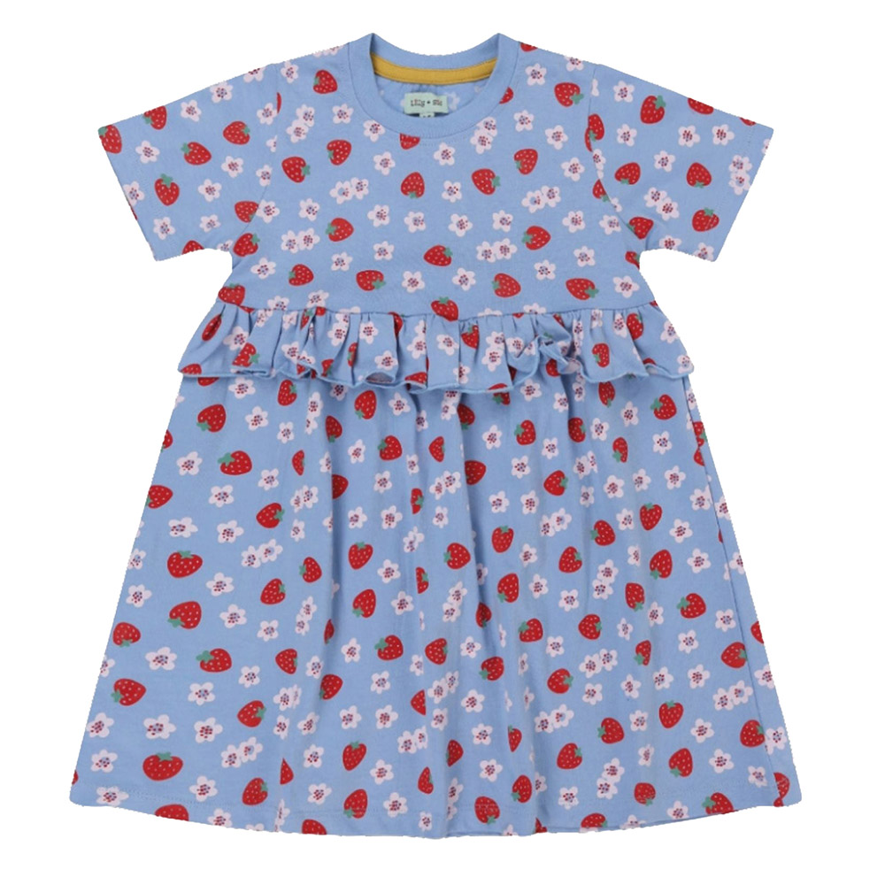 Lilly & Sid Girl's Strawberry Printed Dress - Blue