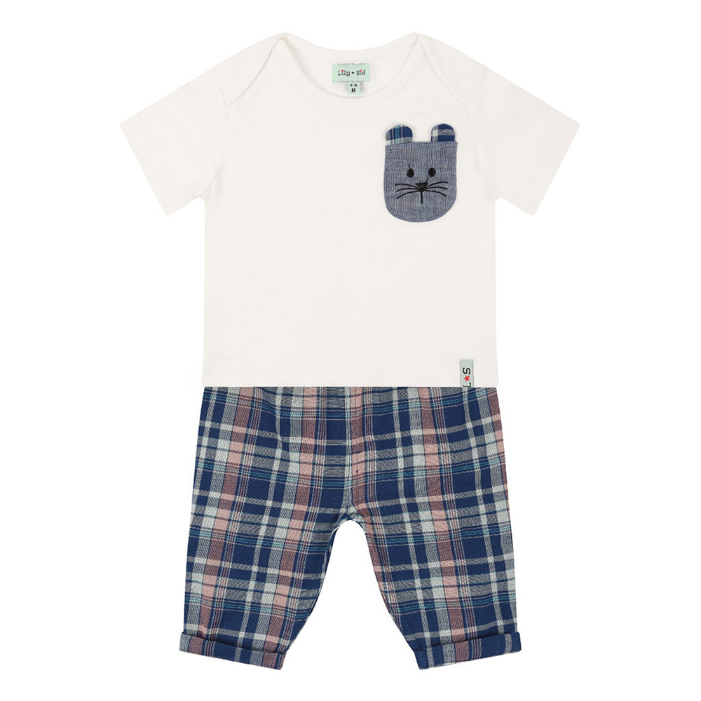 Lilly & Sid Baby Boy's Check Printed T-Shirt & Trousers - Navy - 2 Pcs