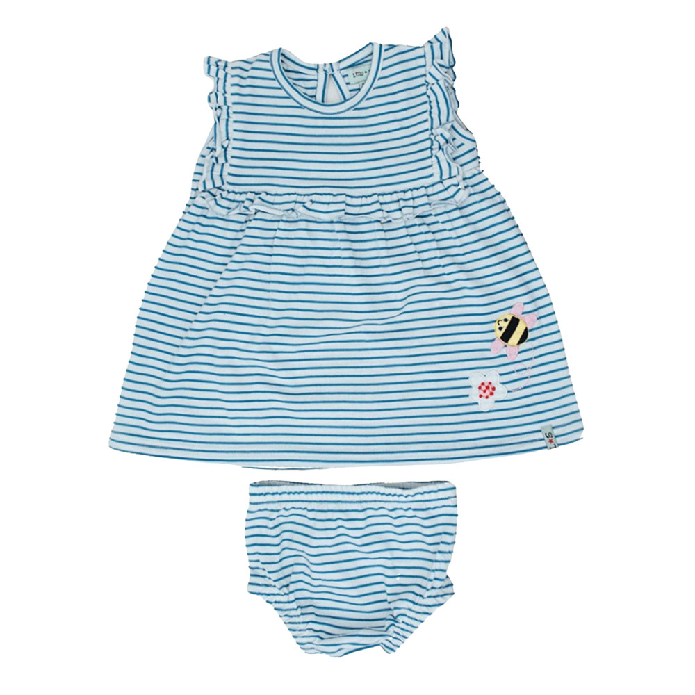Lilly & Sid Baby Girl's Stripe Printed Dress & Pants - Blue - 2 Pcs