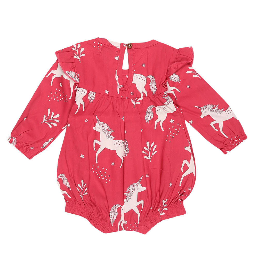 Lilly & Sid Baby Girl's Unicorn Printed Romper - Red