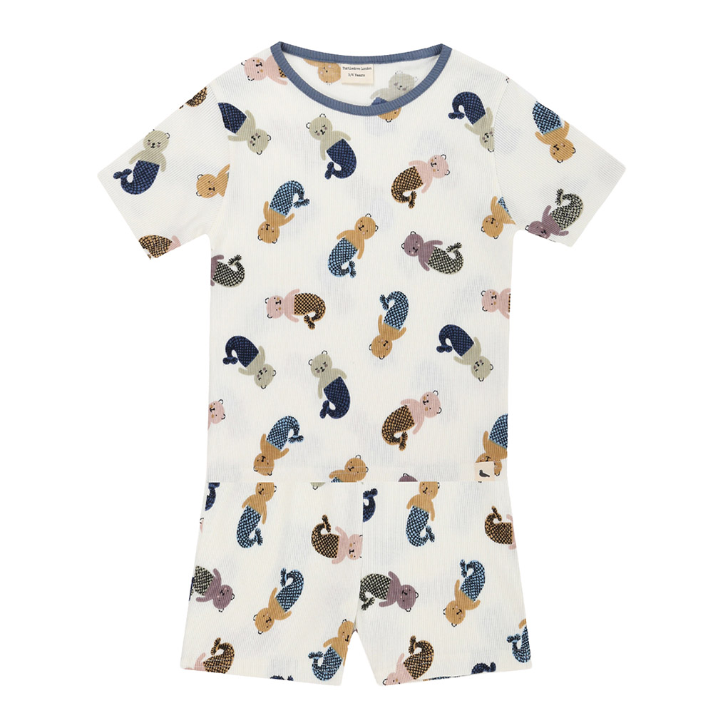 Turtledove London Kids Merbear Printed T-Shirt & Shorts - White - 2 Pcs