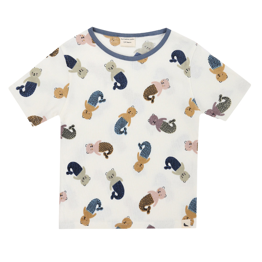 Turtledove London Kids Merbear Printed T-Shirt & Shorts - White - 2 Pcs