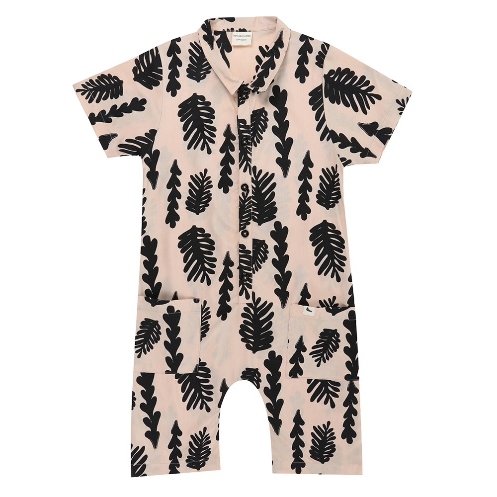 Turtledove London Girl's Seaweed Printed Short Sleeve Romper - Cream
