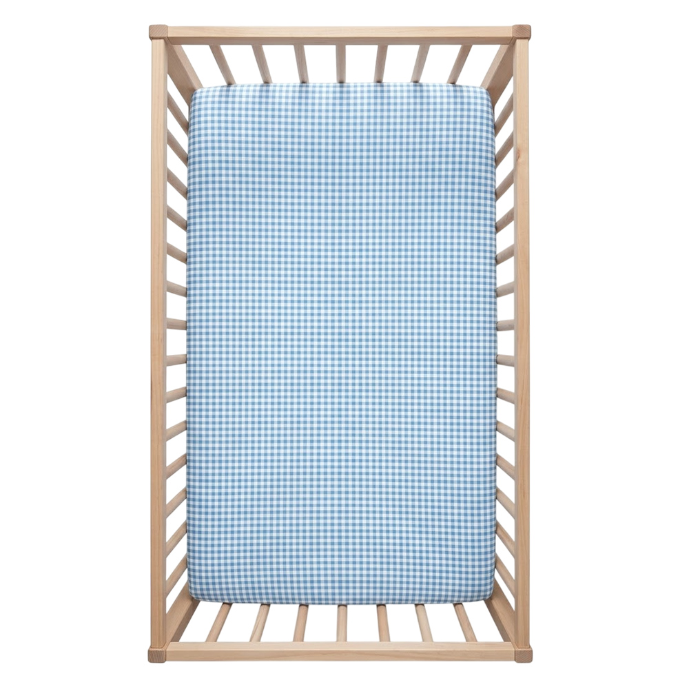 Little West Street - Crib Sheet - Blue Gingham