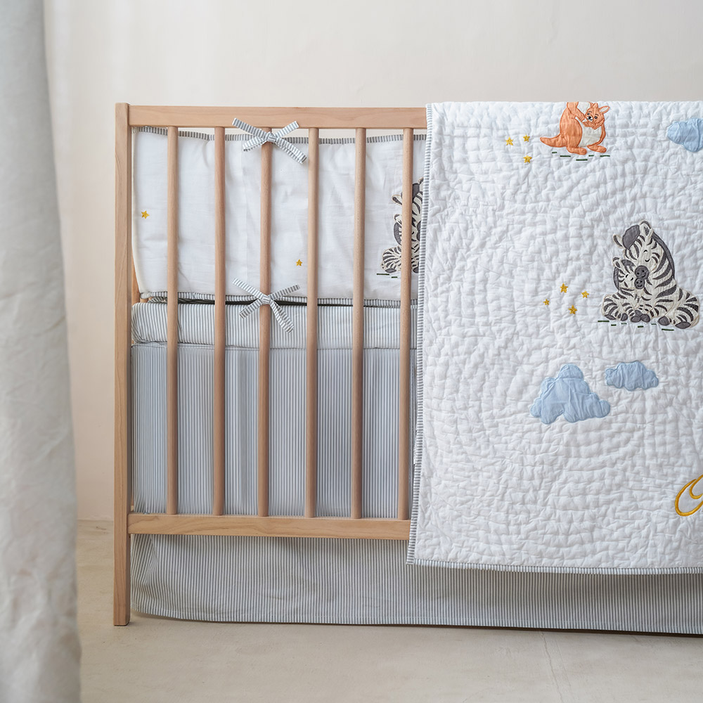 Little West Street - Striped Crib Sheet - Grey/White