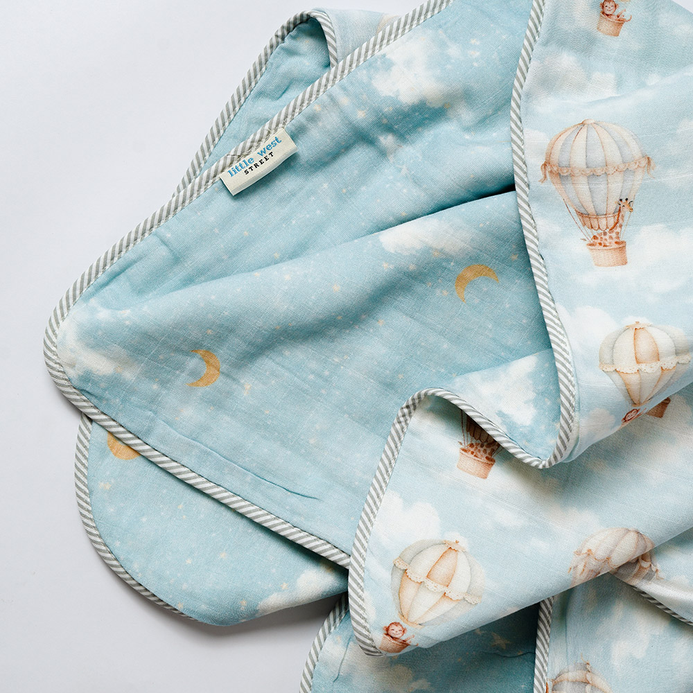 Little West Street - Personalized Organic Reversible Blanket - Vintage Balloons