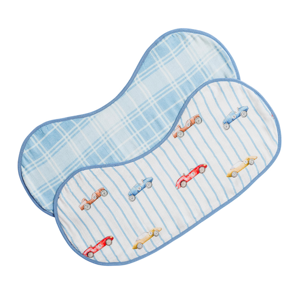 Little West Street - Organic Burp Cloth Set - Vintage Racers - 2 Pc Set