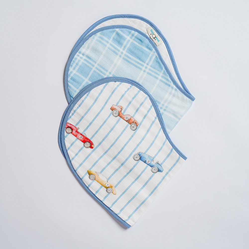 Little West Street - Organic Burp Cloth Set - Vintage Racers - 2 Pc Set