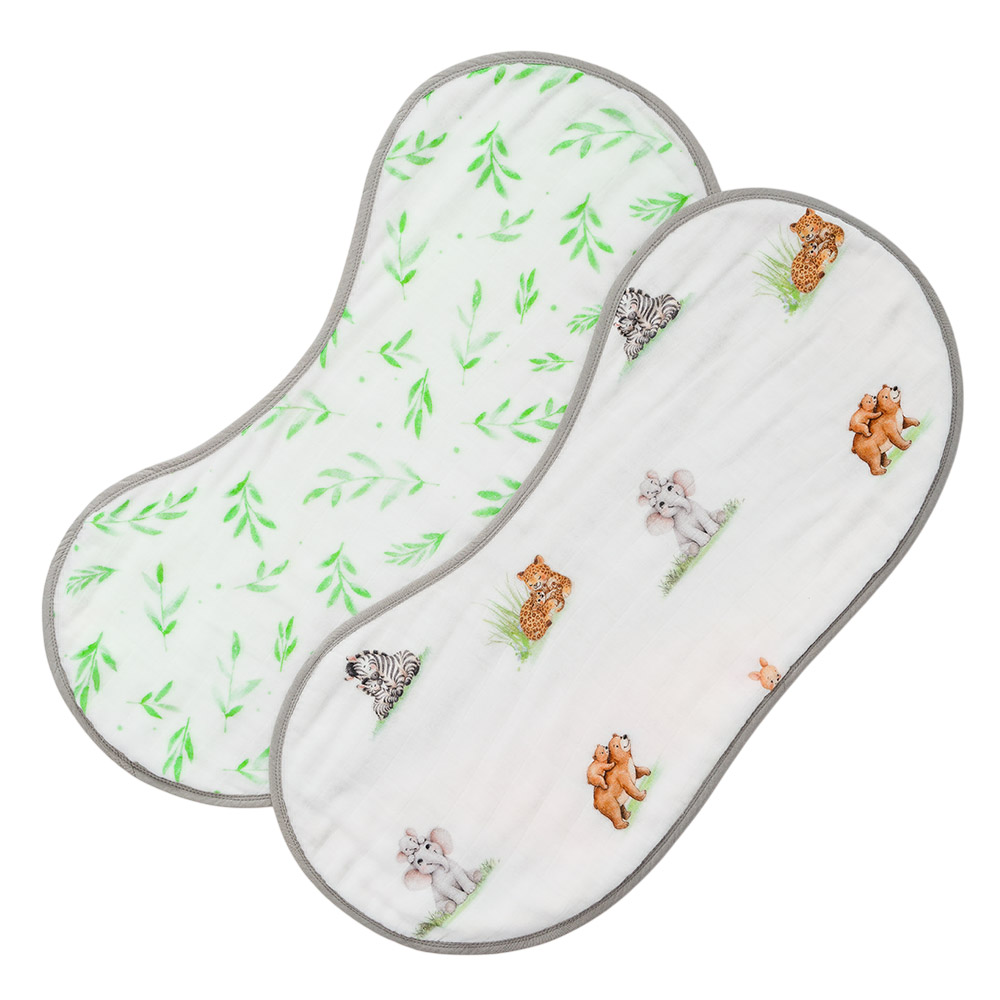Little West Street - Organic Burp Cloth Set - Snuggle Safari - 2 Pc Set