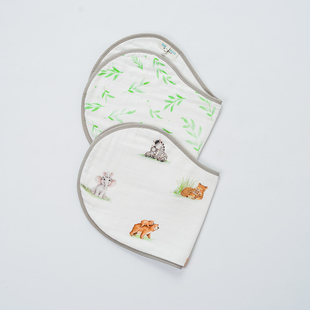 Little West Street - Organic Burp Cloth Set - Snuggle Safari - 2 Pc Set