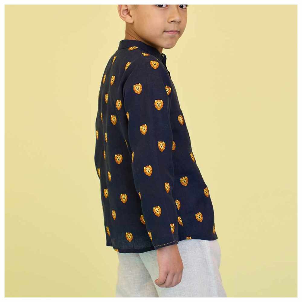 Little West Street - Tyler Embroidered Shirt - Navy