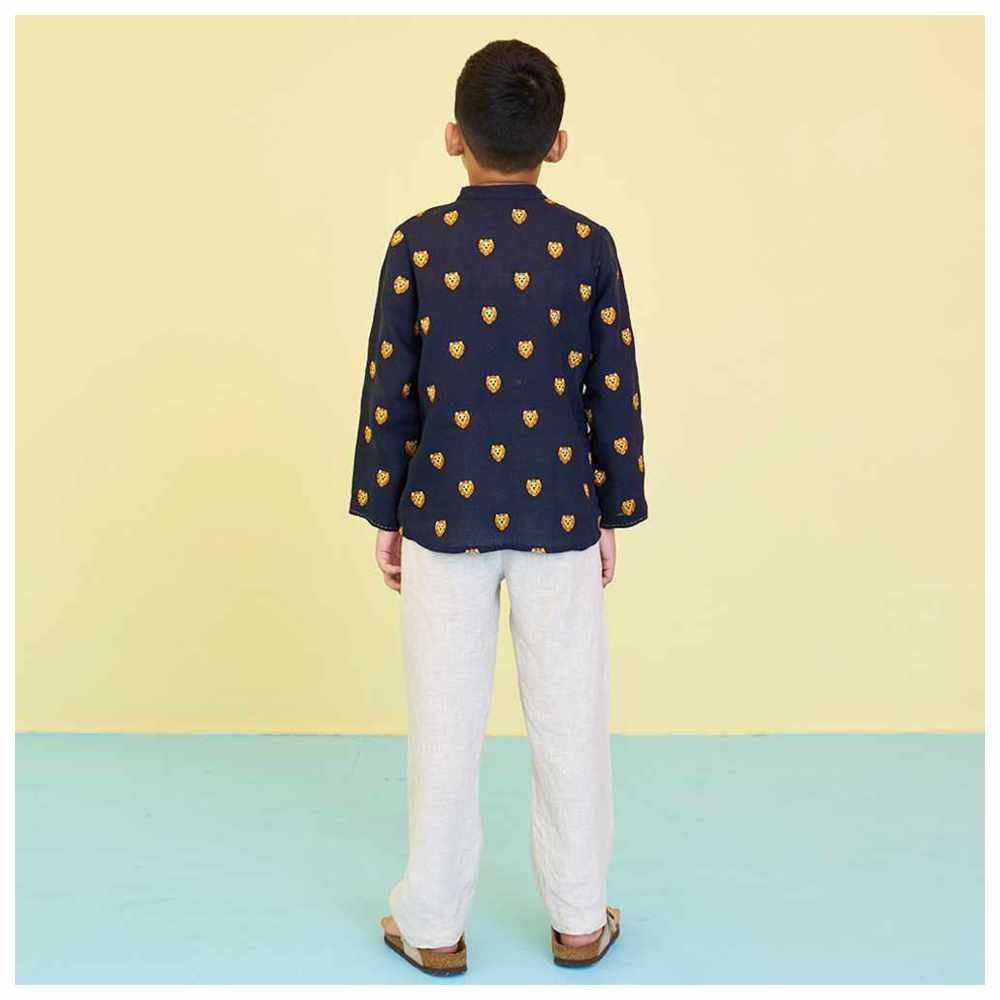 Little West Street - Tyler Embroidered Shirt - Navy