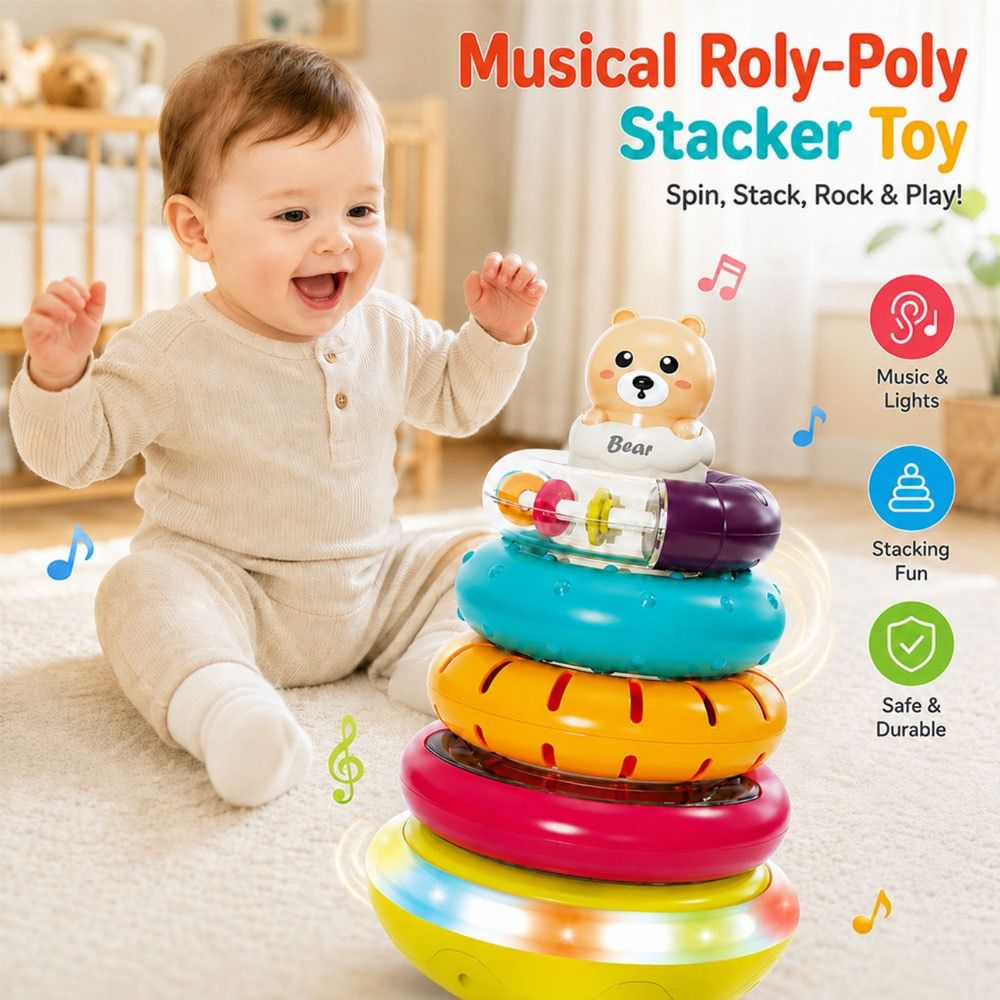 Goodway - Baby Musical Rainbow Stacking Rings Learning Toy - Multicolor