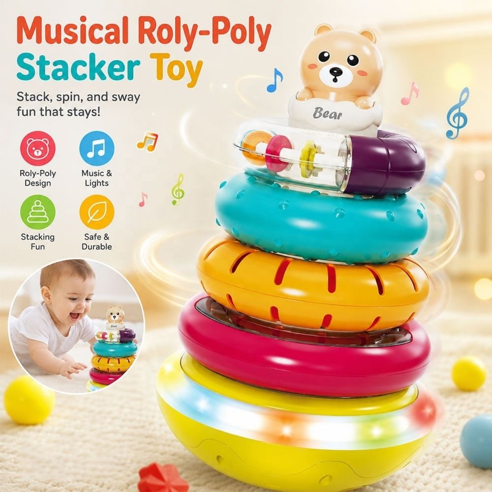 Goodway - Baby Musical Rainbow Stacking Rings Learning Toy - Multicolor